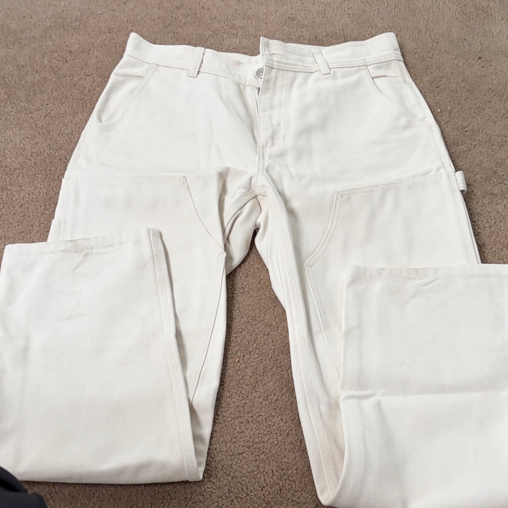 Men's Cream Work-Style Jeans - Neutral Utility Design
